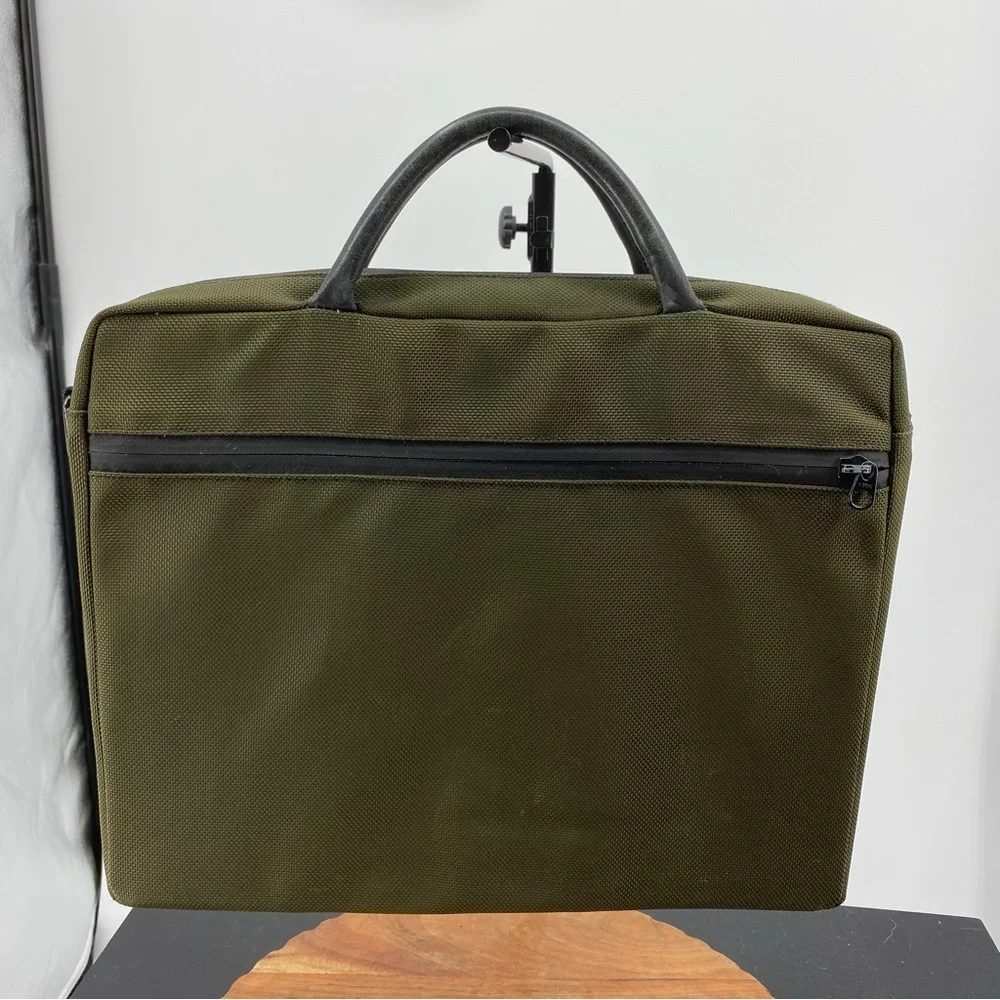 Acme Made laptop‎ briefcase green canvas with leather handles